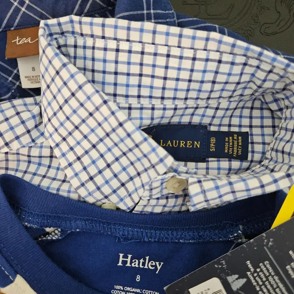 Boy's Long-Sleeve Blue Shirt Bundle | Ralph Lauren | Tea | Hatley PJs‎ | Size 8